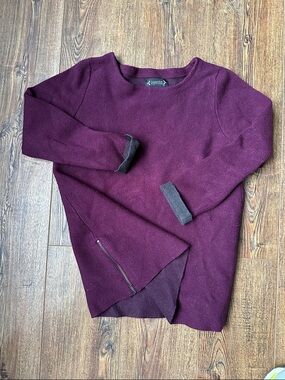 Nanette  Plum Crewneck Sweater with Dark Gray Trim and Side Zip